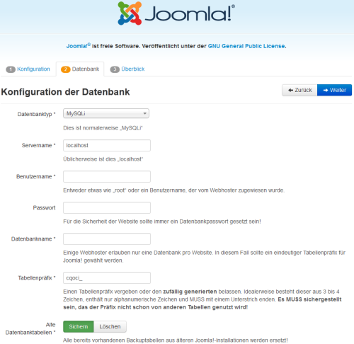 Joomla 3 - Datenbank Installation