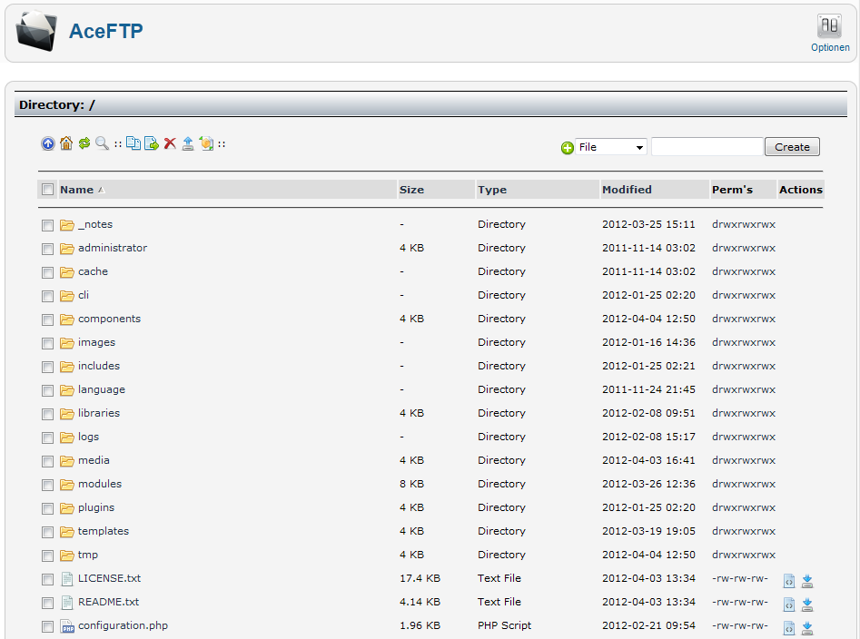 AceFTP - Verzeichnisübersicht