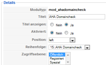 Aha Domaincheck - Modul Details