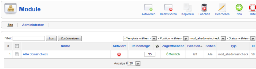 Aha Domaincheck - Modulliste