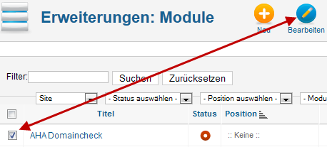 AHA Domain Check - Bearbeiten