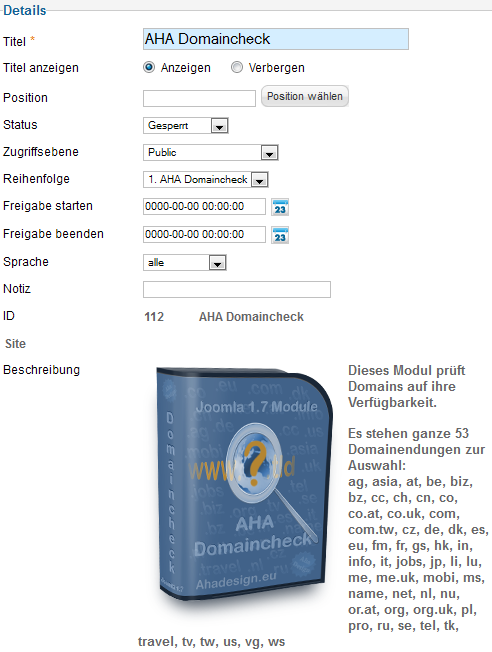 AHA Domain Check - Modul Details