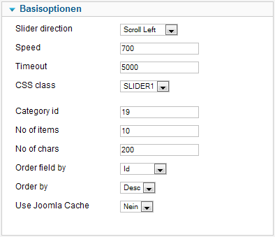 Article Title Slider - Basisoptionen