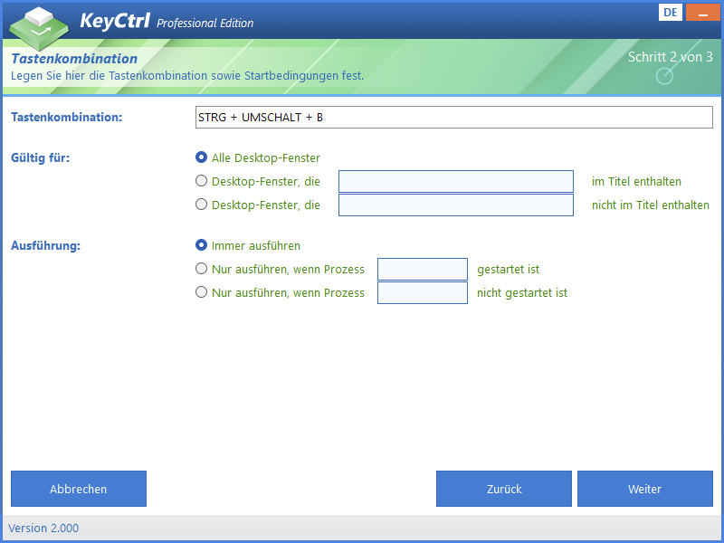 KeyCtrl 2.0 - Startbedingungen