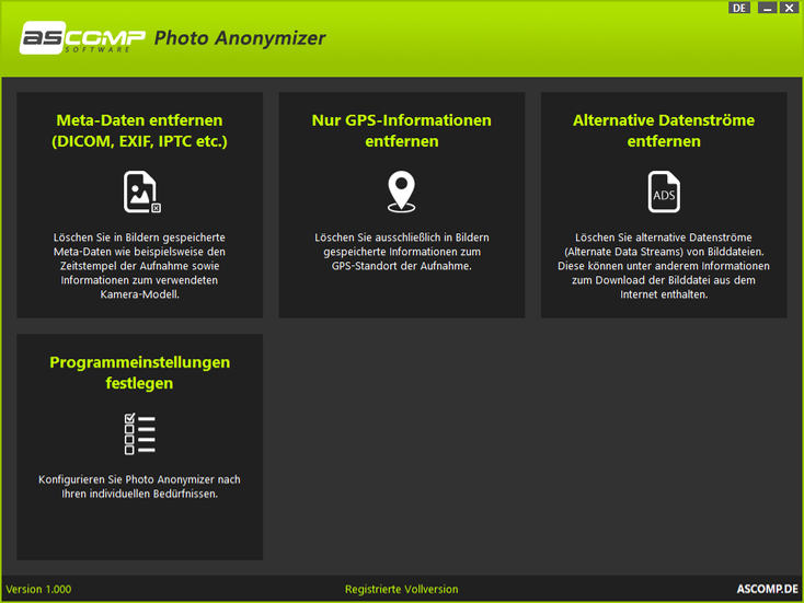 Ascomp Photo Anonymizer - Optionen
