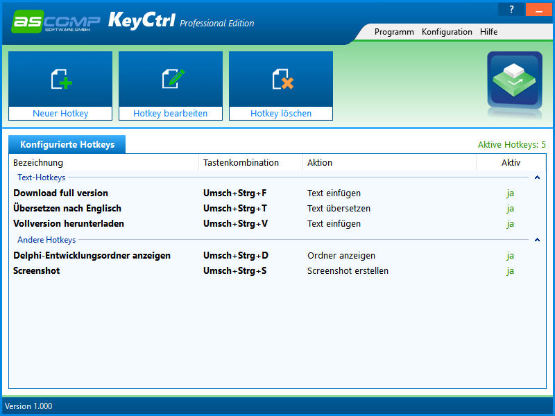 Ascomp KeyCtrl - Eigene Tastenkürzel anlegen und verwalten