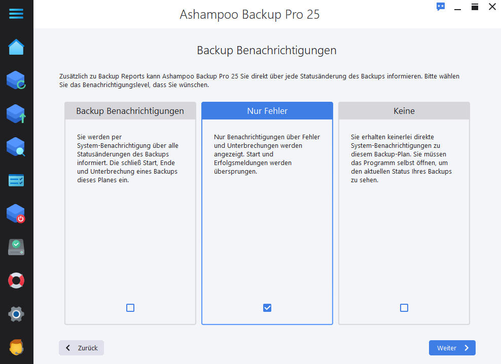 Ashampoo® Backup Pro 25 Benachrichtigungen