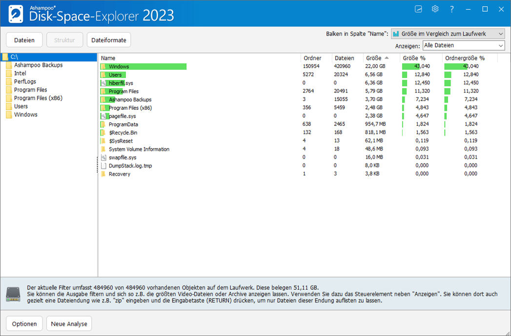 Ashampoo Disk-Space-Explorer 2023 - Struktur