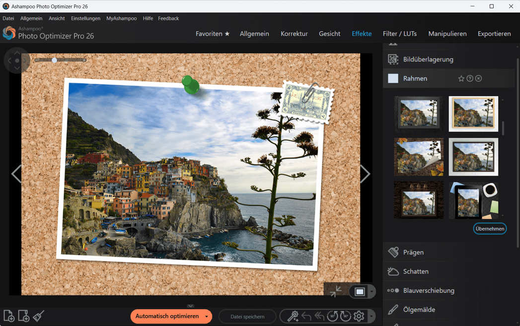 Schöne Effekte und Rahmen des Photo Optimizer Pro 26