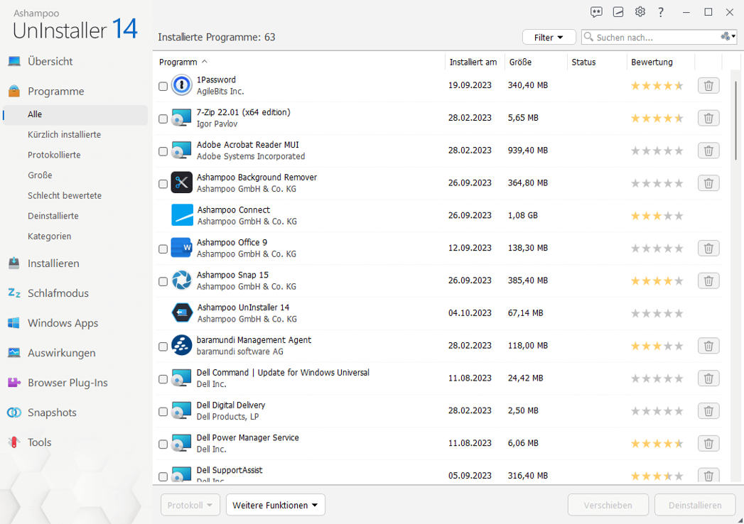 Ashampoo UnInstaller 14  Programme