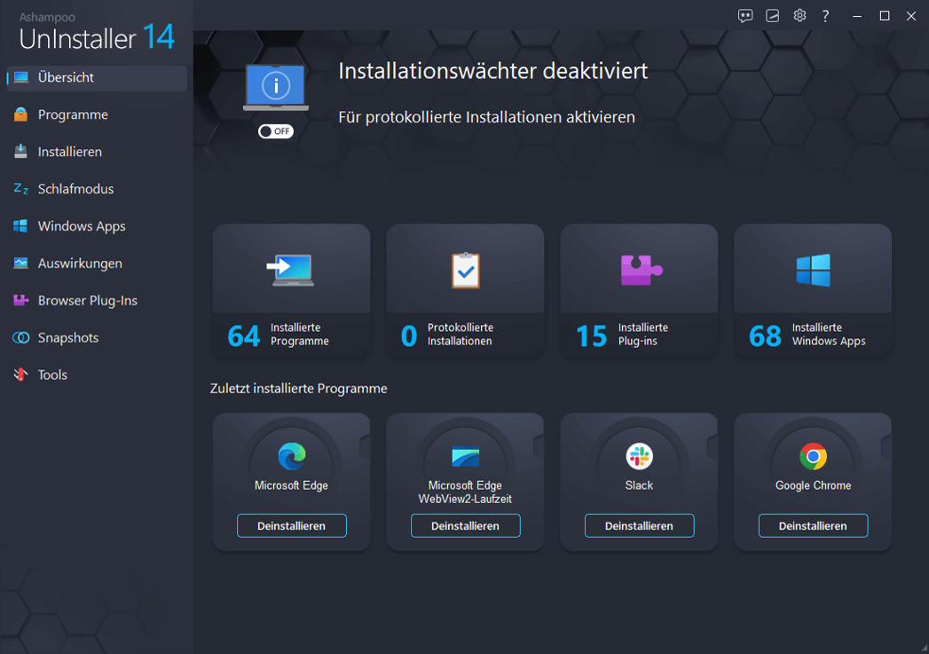 Ashampoo UnInstaller 14  Übersicht