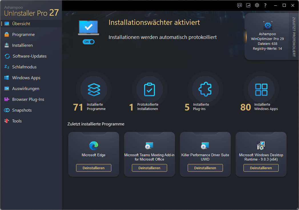 Preis und Verfügbarkeit des Ashampoo UnInstaller Pro 27 Preis und Verfügbarkeit des Ashampoo UnInstaller Pro 27