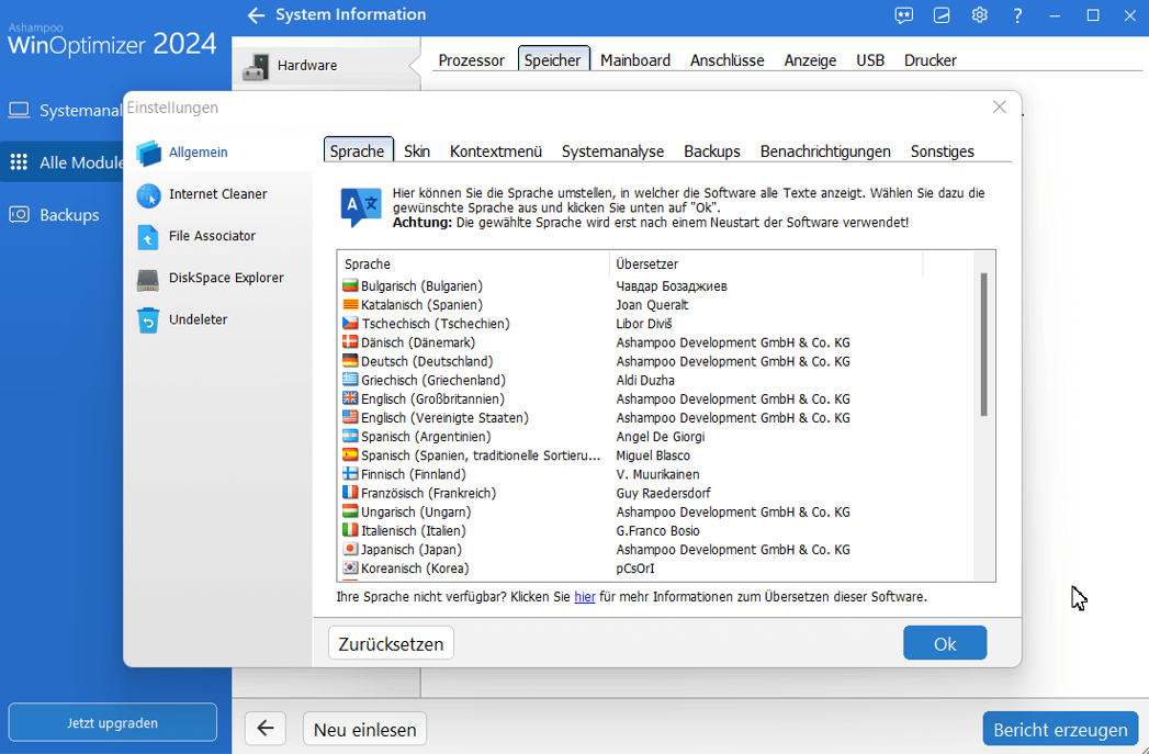 WinOptimizer 2024 Sprache