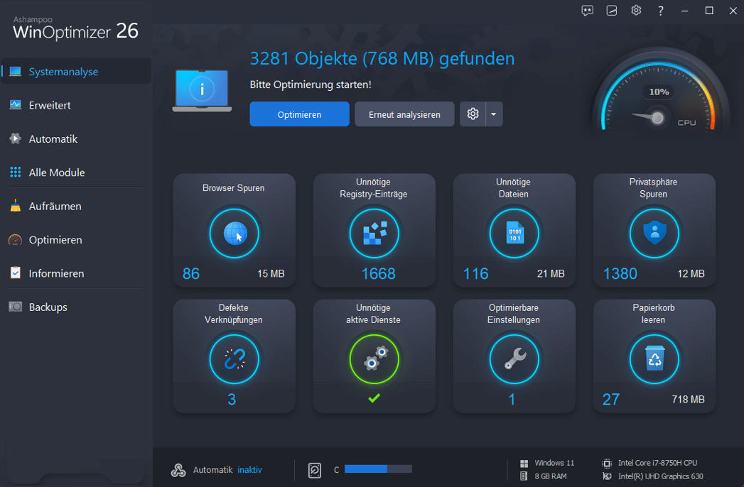 Ashampoo WinOptimizer 26 Systemanalyse