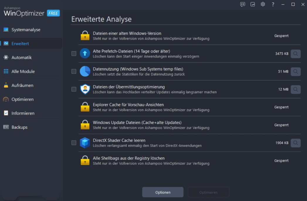 WinOptimizer FREE - Analyse