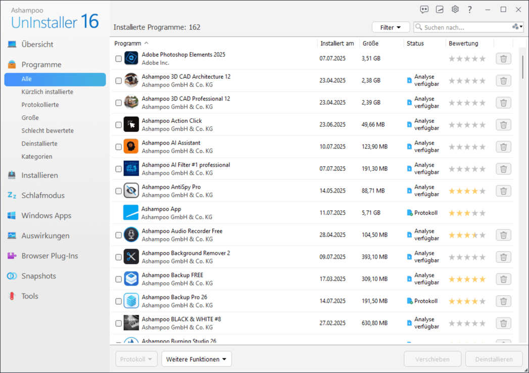Ashampoo UnInstaller 16 Programme