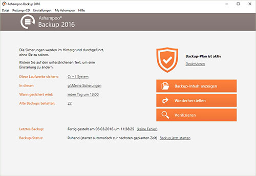 Ashampoo Backup 2016 - Oberflaeche