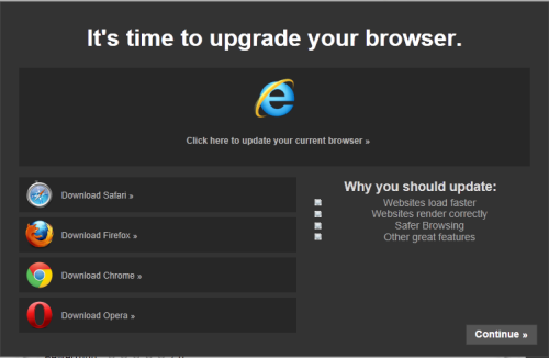 Browser Update Warning - Overlay