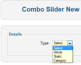 Combo Slider - Typ Auswahl