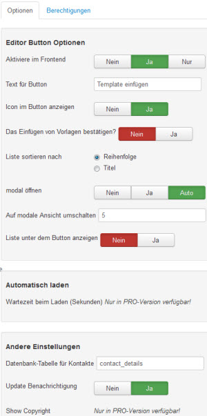 Content Templater - Optionseinstellungen