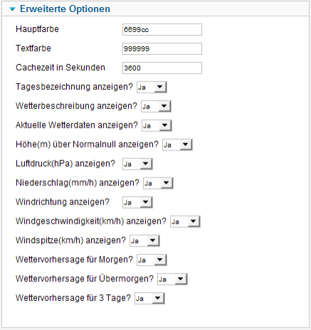 DWD - Erweiterte Optionen