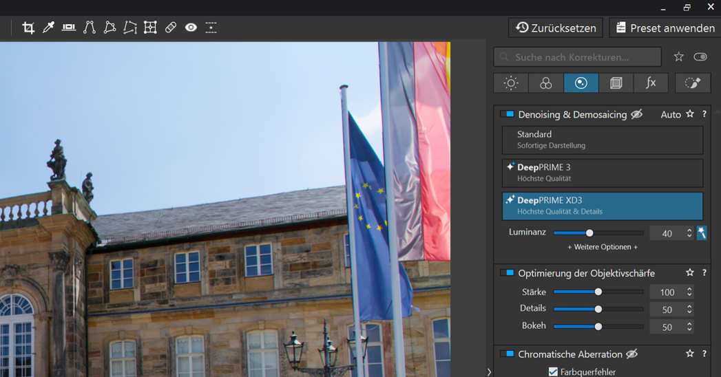 DeepPRIME XD3 - Entrauschungstechnologie inklusive Demosaicing