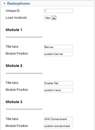 EXT Tabs - Basisoptionen