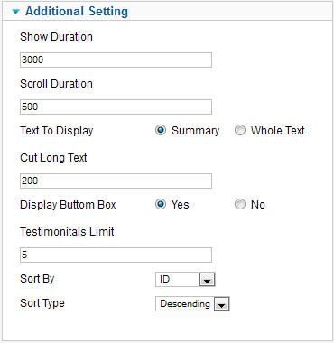 Testimonial - Additional Settings