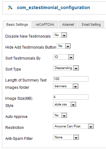 Testimonial - Basic Settings