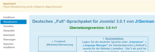 Joomla 3 - Sprachpaket installiert