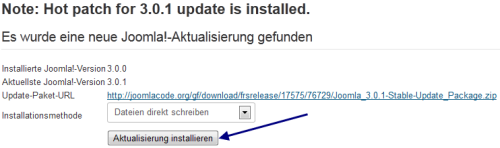 Joomla 3 - Hot Patch installiert