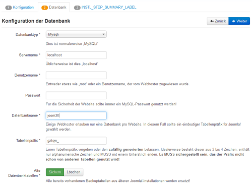 Joomla 3.0 Alpha 2 - Datenbank-Konfiguration