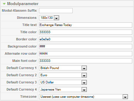 Live Currency Cross Rates - Parameter