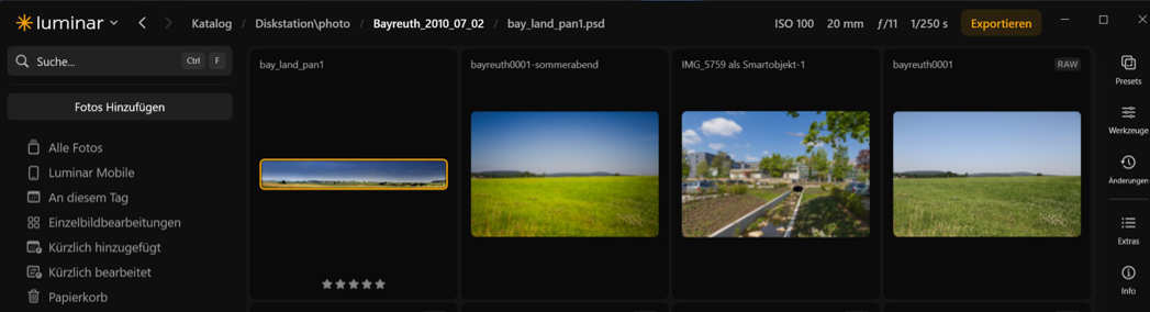 Luminar Entwicklung mit diversen Optimierungen und Luminar Prime