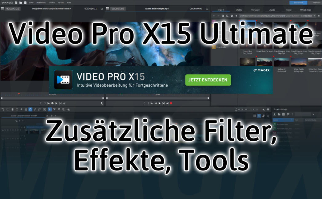 Viele zusätzliche Filter, Effekte und Tools für Video Pro X15