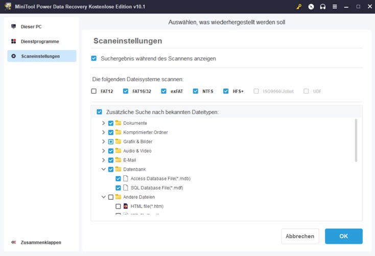 minitool-power-data-recovery-10.1-scaneinstellungen