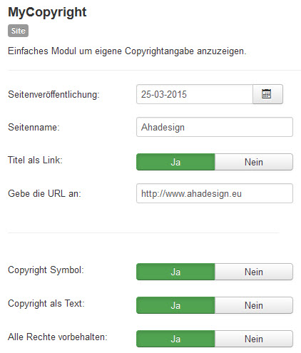 mycopyright-moduloptionen