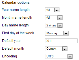 News Calendar - Kalenderoptionen