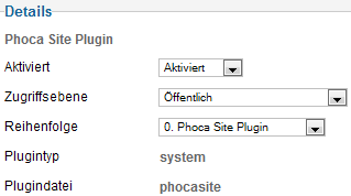 Phoca Site - Detailoptionen