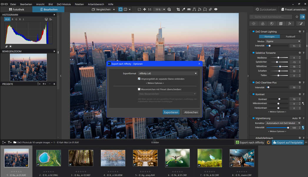 Native Affinity-Datei mit vollständig entwickeltem Bild beim Export Native Affinity-Datei mit vollständig entwickeltem Bild beim Export