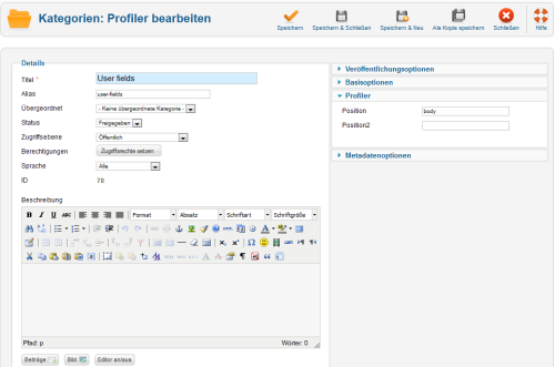 Profiler - Kategorie hinzufügen