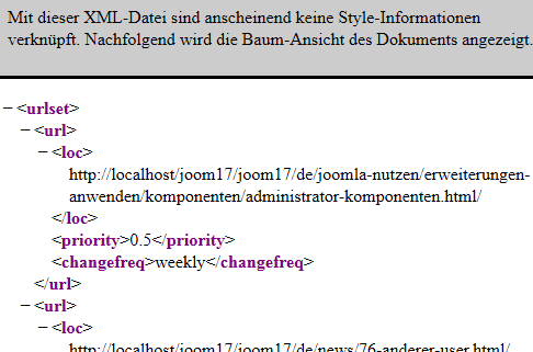 Qlue Sitemap - XML Ansicht