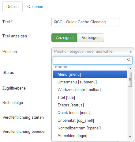 Joomla - Modulposition wählen