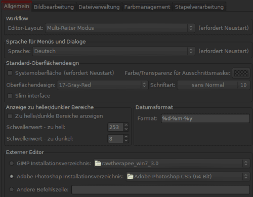 Raw Therapee - Einstellungen