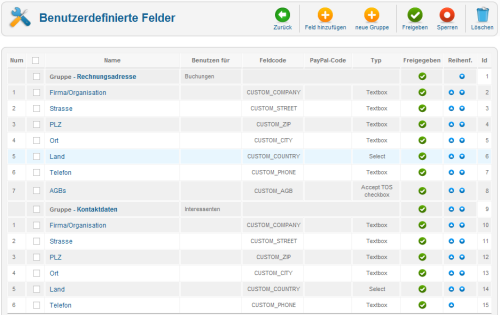 Seminar Manager - benutzerdefinierte Felder