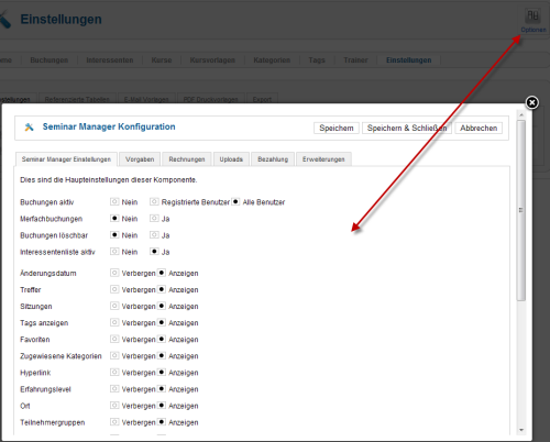 Seminar Manager - Globale Einstellungen