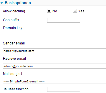 Simple Form 2 - Optionen