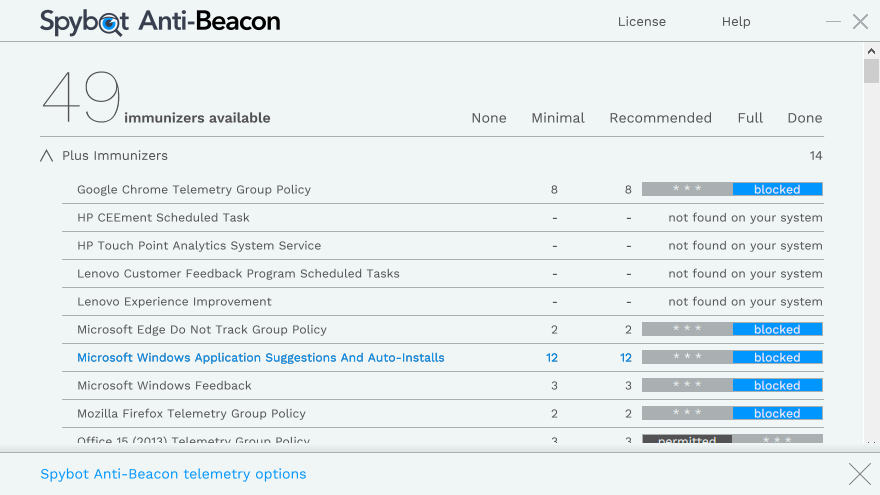 Anti-Beacon 4.1 bietet Schutz vor mehr als 120 Telemetriediensten