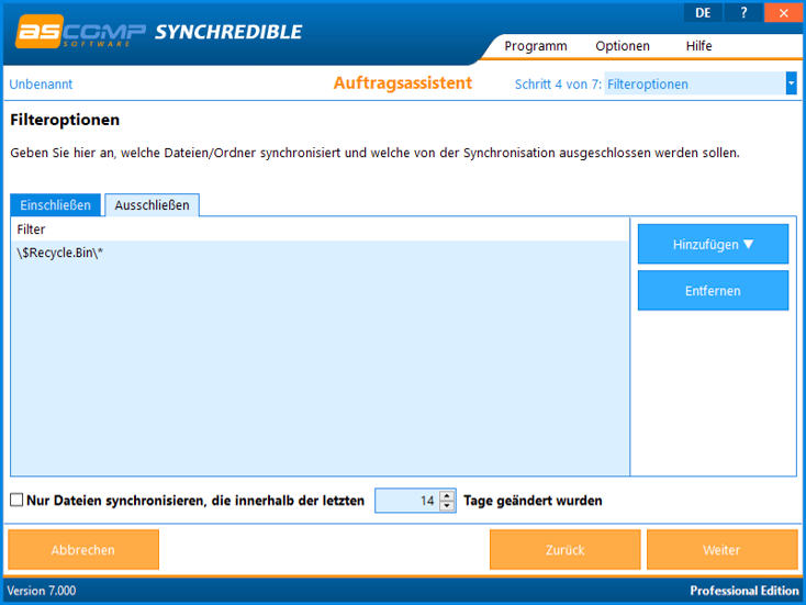 synchredible-filteroptionen