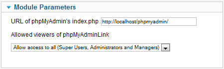 Modul Parameter phpMyAdminLink